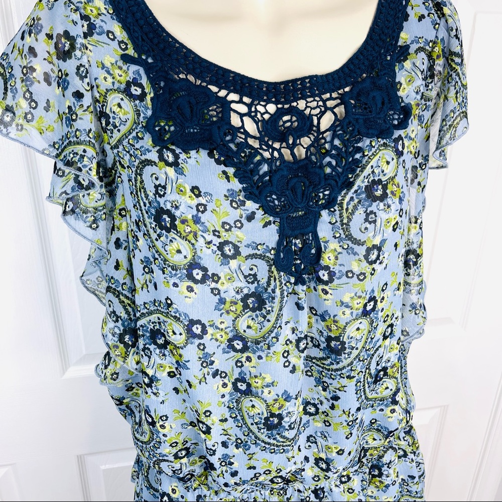 APT 9 top blouse Paisley Flowy artsy Floral boho short sleeveless M - Picture 7 of 9
